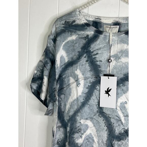 One Teaspoon Free People Reflection Hand Printed Satin Tee in Black Size Med NWT - Picture 4 of 10